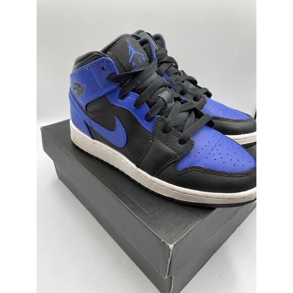 Size 5Y - Nike Air Jordan 1 Mid Hyper Royal Tumbled Leather *Worn Once* - Picture 12 of 16